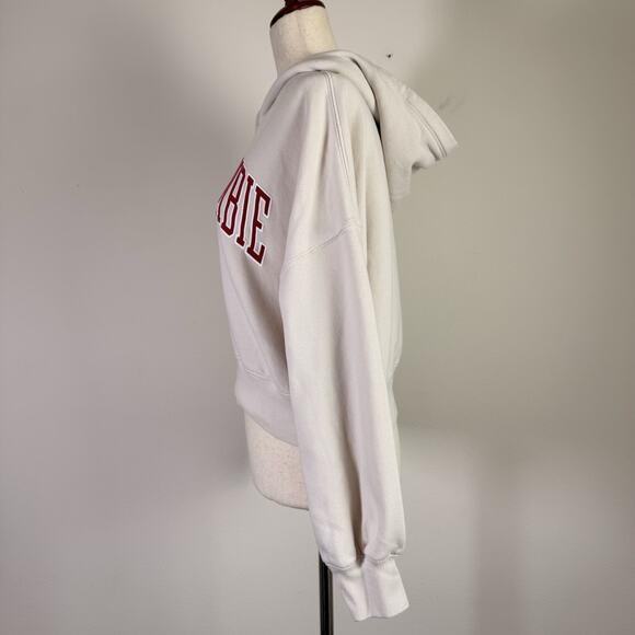 Abercrombie & Fitch Hoodie Women's Medium Cropped Cream/Red Velvet Print Lounge - Picture 5 of 13